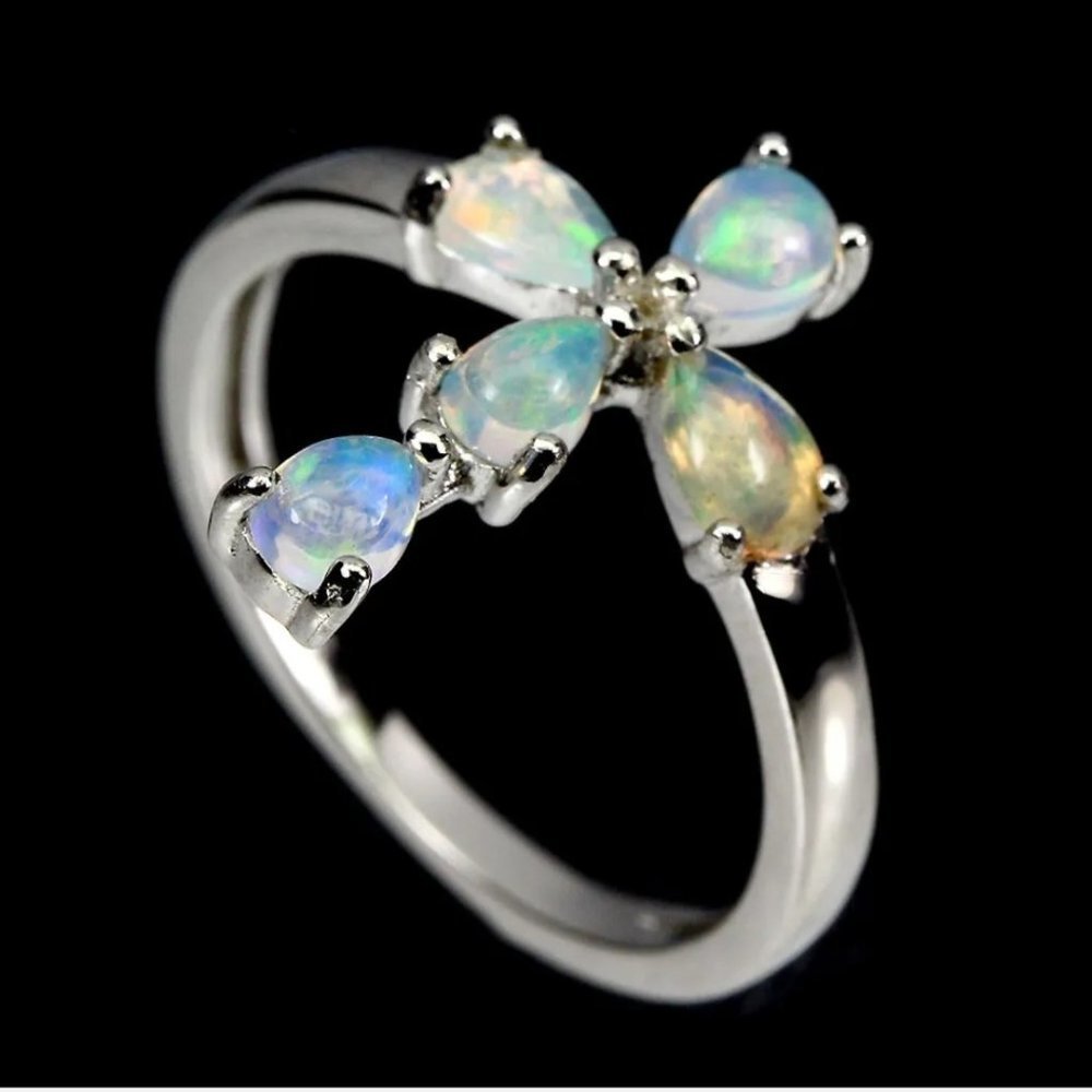 Opal Cross Ring, Simple Dainty Ring, Birthstone G… - image 2